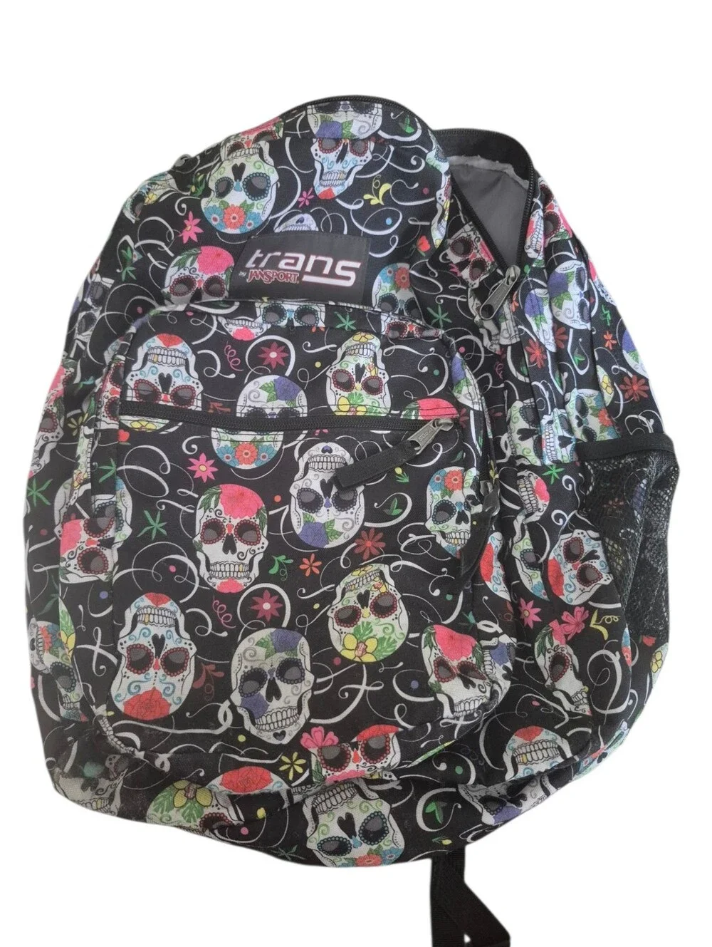 Jansport Black Backpack with Multicolor Sugar Skull Print